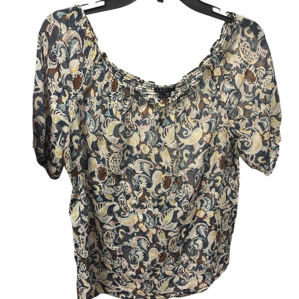 Floral Paisley Off-Shoulder Peasant Women’s Top in Multicolor